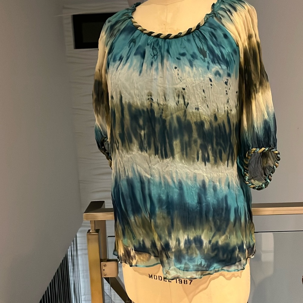 beautiful shades of peacock blue silk top